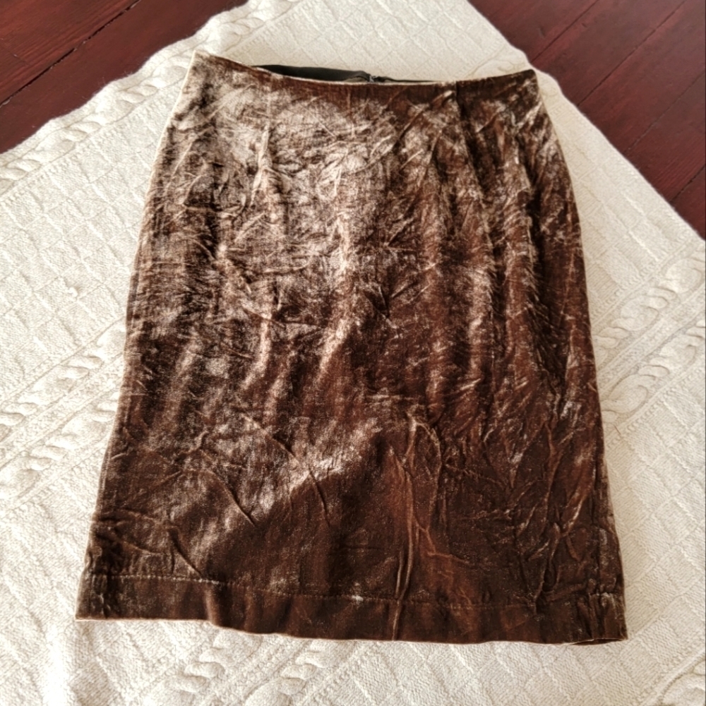 Bill Blass Silk Velvet Pencil Knee Length Skirt size 12 Green/Brown